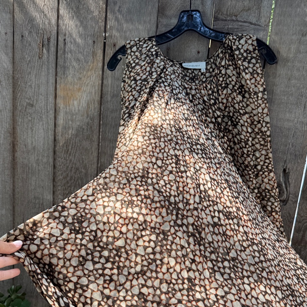 Yves Saint Laurent Patterned Top in Brown and Cream